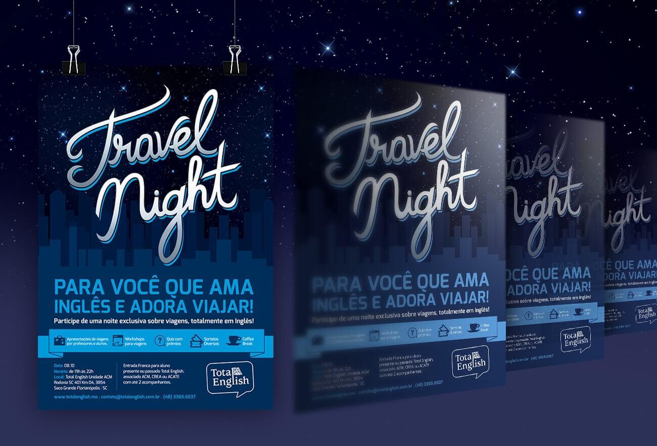 travel night, total english, coversacao em ingles, cliente produza