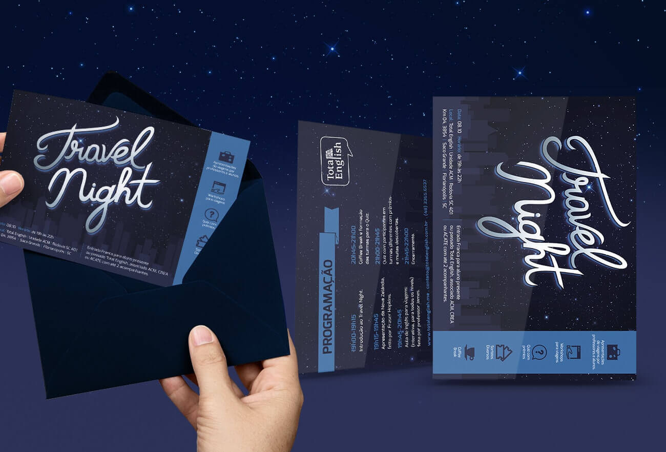 travel night, total english, coversacao em ingles, cliente produza